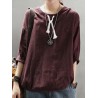 Casual Hoodies Pure Color 3/4 Sleeve O-neck Maxi Women T-shirt