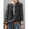 Casual Hoodies Pure Color 3/4 Sleeve O-neck Maxi Women T-shirt