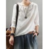 Casual Hoodies Pure Color 3/4 Sleeve O-neck Maxi Women T-shirt