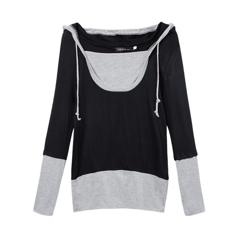 Two Piece Long Sleeve Hooded Women T-Shirt Sweatshirt