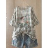 Casual Embroidered Girl Plaid Cute T-Shirt