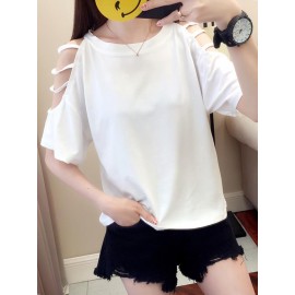 Solid Color Off The Shoulder Short Sleeve O-neck T-Shirts