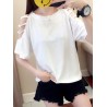 Solid Color Off The Shoulder Short Sleeve O-neck T-Shirts