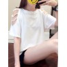 Solid Color Off The Shoulder Short Sleeve O-neck T-Shirts