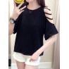 Solid Color Off The Shoulder Short Sleeve O-neck T-Shirts