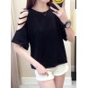 Solid Color Off The Shoulder Short Sleeve O-neck T-Shirts