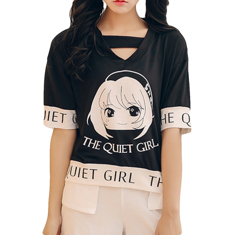 Comic Letters Printed Patchwork Short Sleeve T-shirt