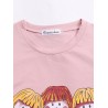 Cartoon Print Stripe Patchwork Long Sleeve Women T-shirt