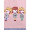 Cartoon Print Stripe Patchwork Long Sleeve Women T-shirt