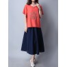 Casual Embroidered Frog Button Short Sleeve O-neck T-shirt For Women