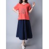 Casual Embroidered Frog Button Short Sleeve O-neck T-shirt For Women