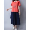 Casual Embroidered Frog Button Short Sleeve O-neck T-shirt For Women