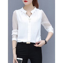 Chiffon Solid Color Long Sleeve Shirts