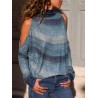 Cold Shoulder Stripe Turtleneck Long Sleeve Blouse For Women