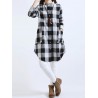 Women Long Sleeve Boyfriend Scottish Plaid Pockets Button Blouses