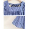 Plaid Short Sleeve Back Bow Tie Square Neck Shirts