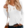 Knitting Solid Color Long Sleeve V-neck Blouse For Women