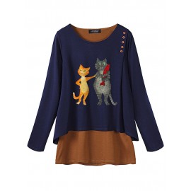 Casual Print Cat Long Sleeve Blouse For Women