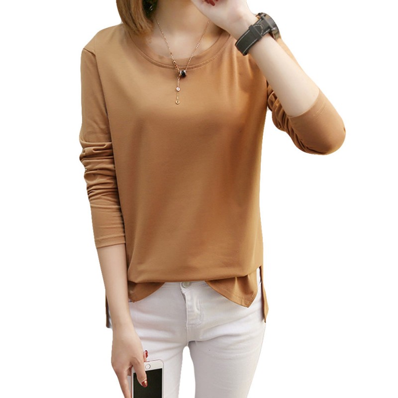 Solid Color O-neck Long Sleeve Casual Blouse