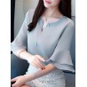 Chiffon Solid Color Bell Sleeve O-neck T-shirt