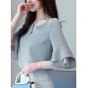 Chiffon Solid Color Bell Sleeve O-neck T-shirt