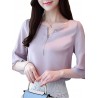 Chiffon Solid Color Bell Sleeve O-neck T-shirt