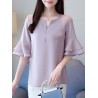 Chiffon Solid Color Bell Sleeve O-neck T-shirt