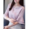 Chiffon Solid Color Bell Sleeve O-neck T-shirt