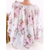 Laces Patchwork Floral Print Bandage Half Sleeve Blouse