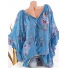 Laces Patchwork Floral Print Bandage Half Sleeve Blouse