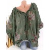 Laces Patchwork Floral Print Bandage Half Sleeve Blouse