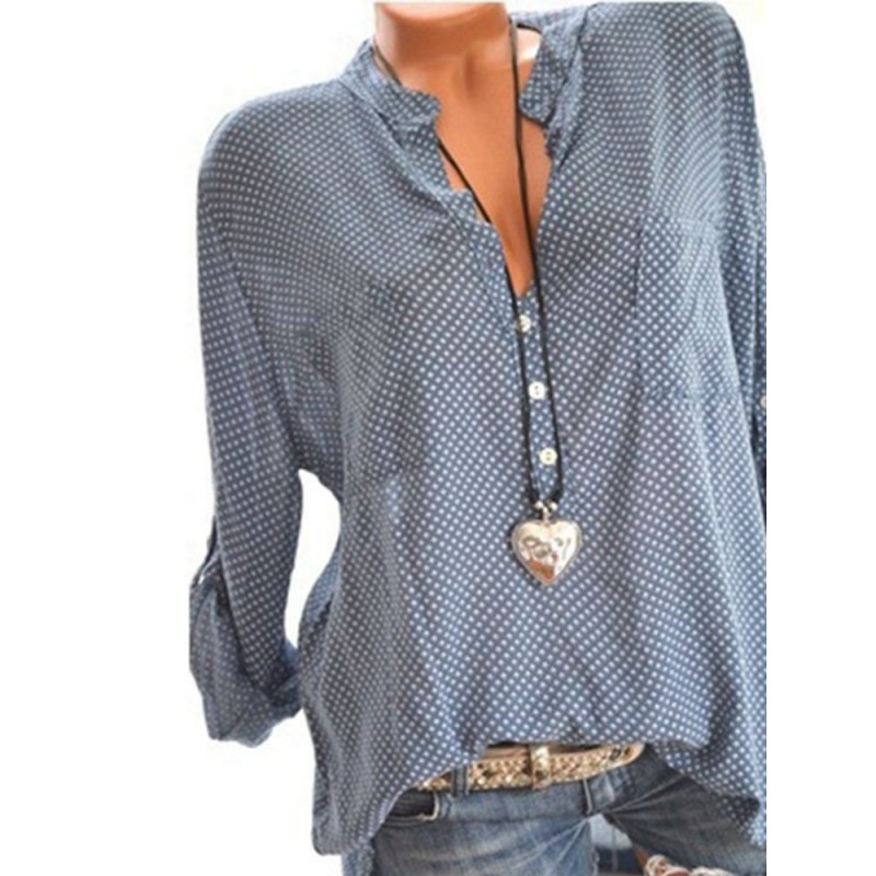 Casual Polka Dot Print Loose Long Sleeve Blouse For Women