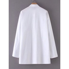 Women Long Sleeve Pure Color Vintage Blouses