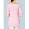 Hollow Shoulder Patchwork Long Sleeve V-neck Pullover Shirt