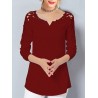 Hollow Shoulder Patchwork Long Sleeve V-neck Pullover Shirt