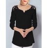 Hollow Shoulder Patchwork Long Sleeve V-neck Pullover Shirt