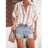 Bohemian Striped Print Button Short Sleeve Casual Blouse