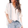 Bohemian Striped Print Button Short Sleeve Casual Blouse