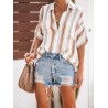 Bohemian Striped Print Button Short Sleeve Casual Blouse