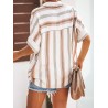 Bohemian Striped Print Button Short Sleeve Casual Blouse