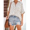 Bohemian Striped Print Button Short Sleeve Casual Blouse