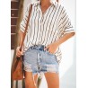 Bohemian Striped Print Button Short Sleeve Casual Blouse