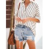 Bohemian Striped Print Button Short Sleeve Casual Blouse