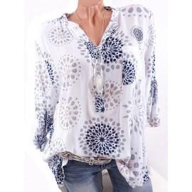 Loose Print Long Sleeve Casual Blouse For Women