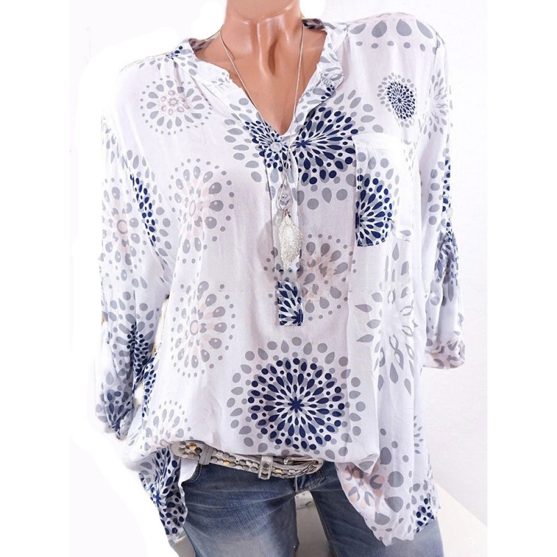 Loose Print Long Sleeve Casual Blouse For Women