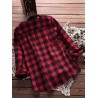 Women Check Plaid Long Sleeve Irregular Hem Loose Blouses