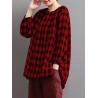 Women Check Plaid Long Sleeve Irregular Hem Loose Blouses