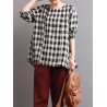 Women Check Plaid Long Sleeve Irregular Hem Loose Blouses