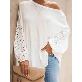 Casual Hollow Out Rib Knit Cuff Long Sleeve Knitting Sweater