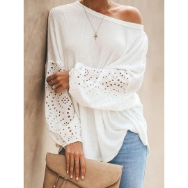 Casual Hollow Out Rib Knit Cuff Long Sleeve Knitting Sweater